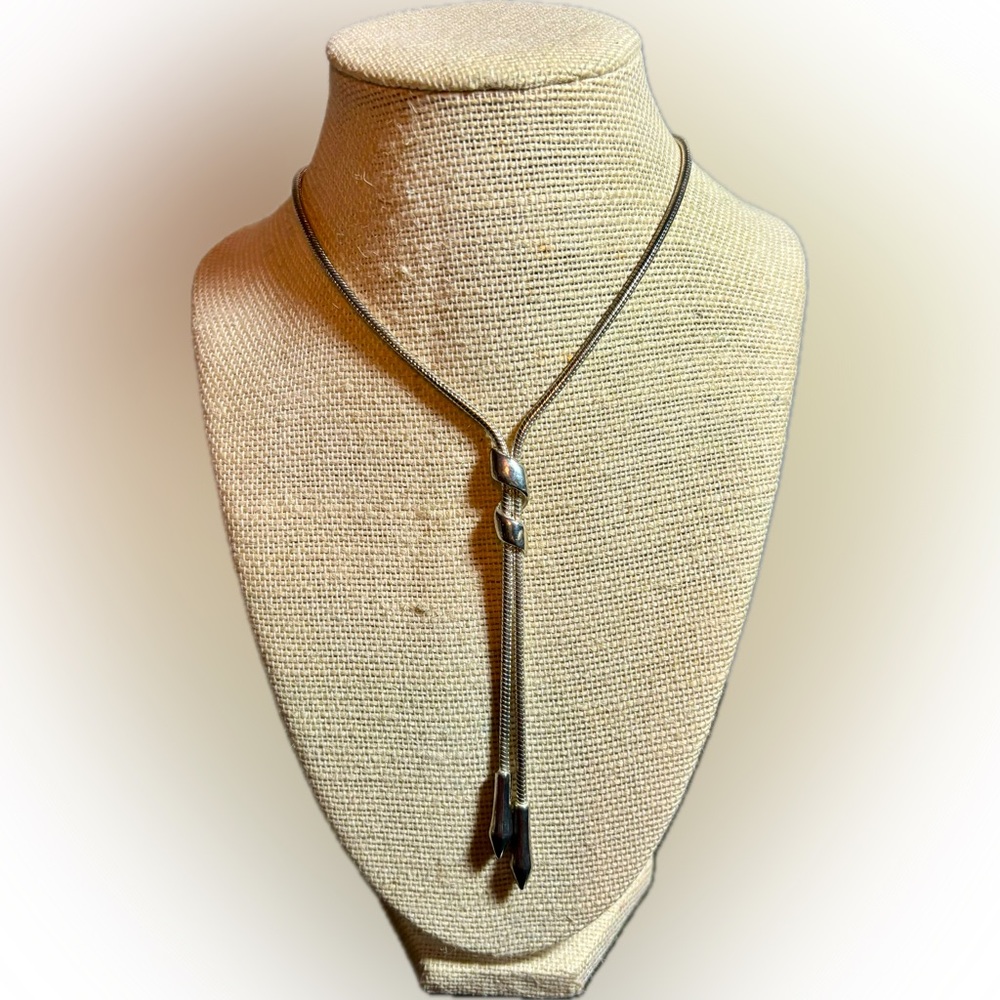 Silvertone Rope Lariat Style Necklace 30” Lobster Clasp
